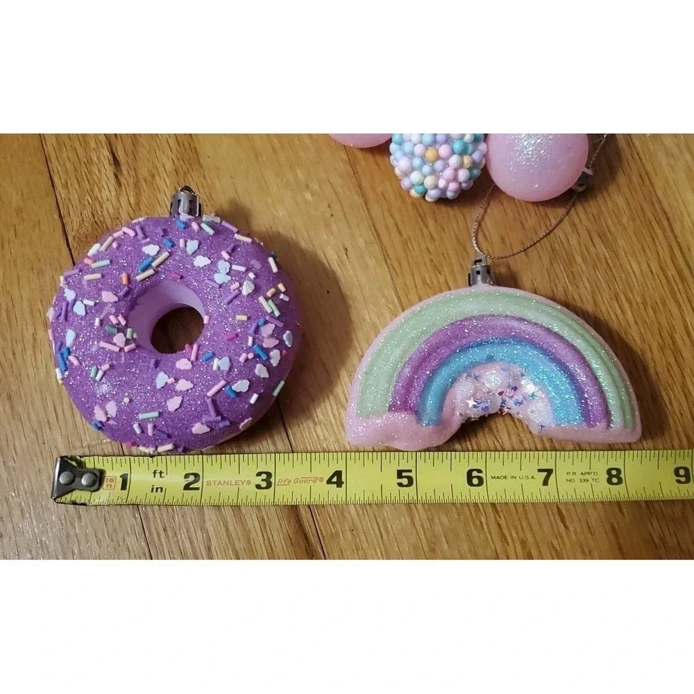 Donut Rainbow Candy Christmas Ornaments Lot Sparkles Shatterproof‎